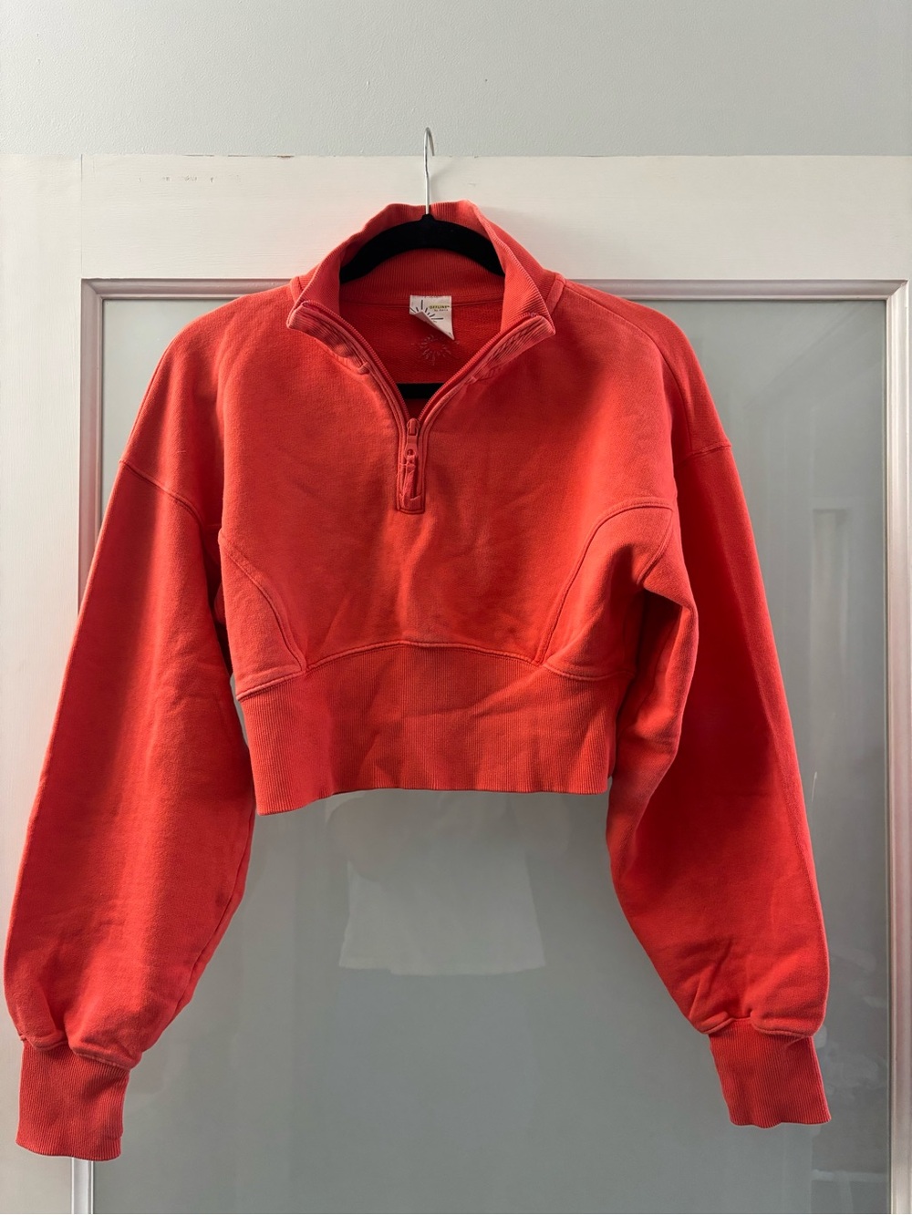 aerie Cropped Half-Zip Pullover Sweatshirt - Coral Red